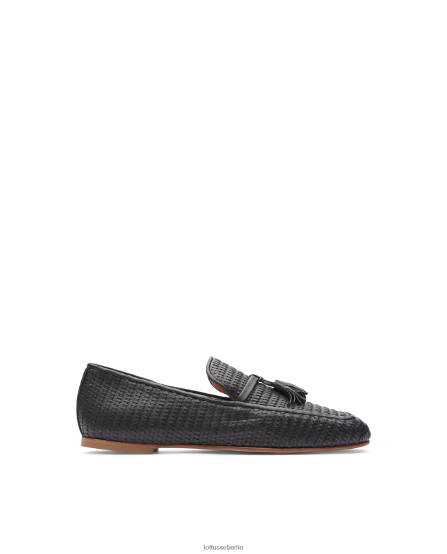 Lottusse Frauen Loafer aus gewebtem Goya-Kalbsleder 22LP0275 Schwarz Schuhwerk